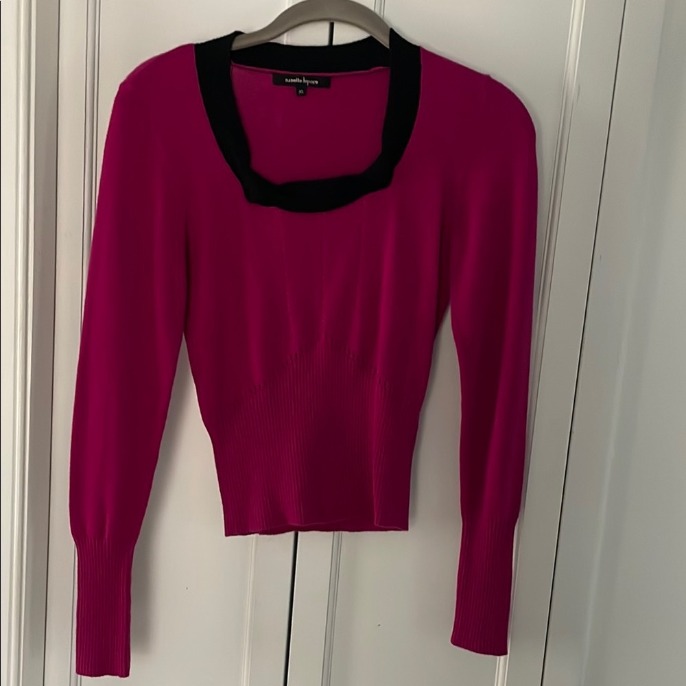 Nanette Lepore XS hot pink/magenta Long Sleeve Sweater with Black Trim